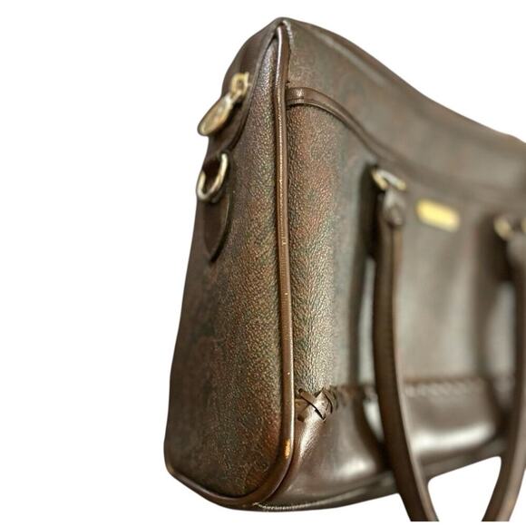 Vintage Liz Claiborne Brown Paisley Tapestry Satchel Tote Bag Purse Leather Trim - Picture 6 of 12